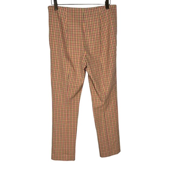 Anthropologie Essential Slim Tan Plaid Ankle High Rise Pants 6 - Picture 4 of 13